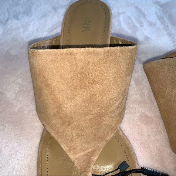 Zara leather suede thong heel sandals size 11 new 3 inch heel - Picture 10 of 10